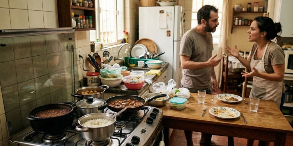 eu so sabia cozinhar pra muitos e comprei panelas enormes